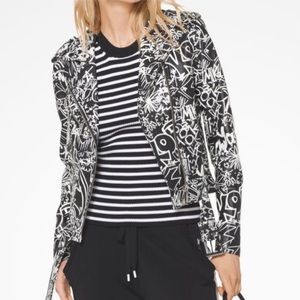 Michael Kors real leather black and white graffiti urban Moro jacket. NWT. Small